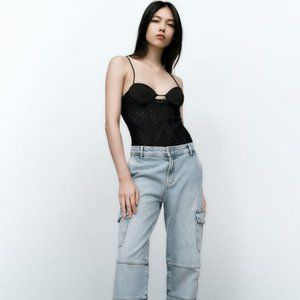 NWT Zara Matching Lace Bodysuit in Black size M